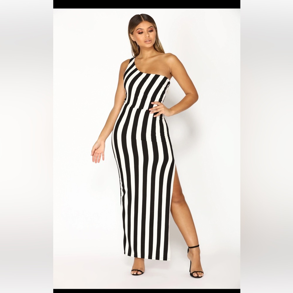 FashionNova One Shoulder Striped Maxi Dress